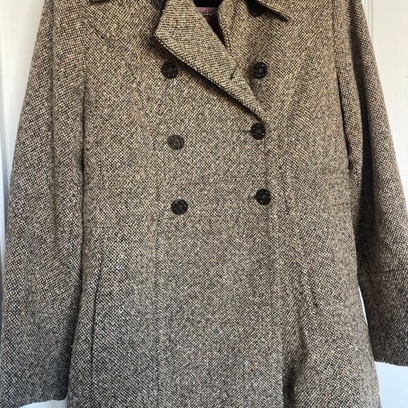Vintage Guess Tweed Long Trench Coat Women's Large Wool Rare Find 90s - Picture 3 of 15